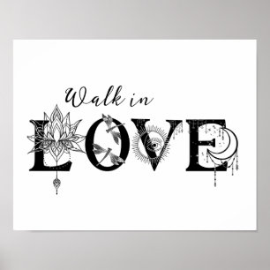 Walk in Kärlek motivationsladdonfly Lotus måne Sol Poster