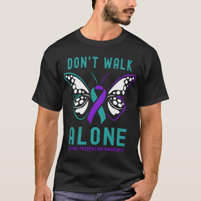 Walk inte Ensam Butterfly Suicide Prevention T Shirt (Framsida)