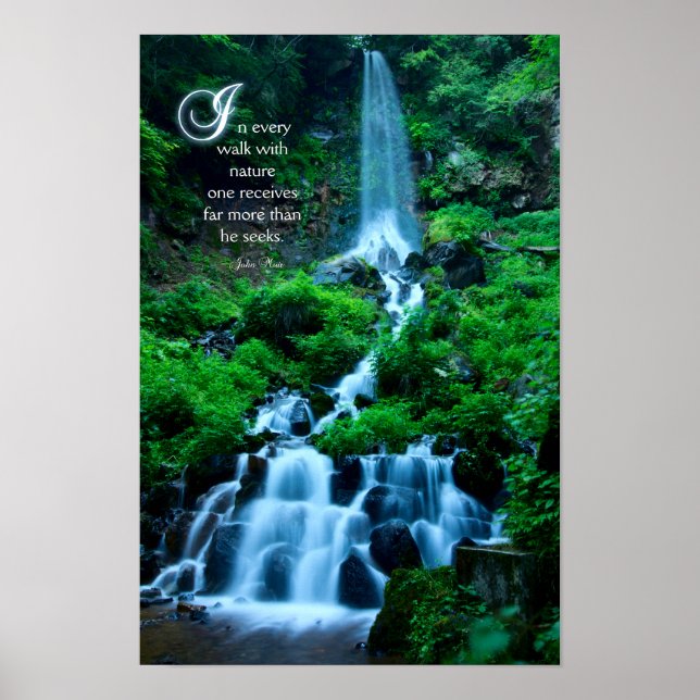 Walk med Grönten Nature Bevackert Waterfall Nature Poster (Framsidan)