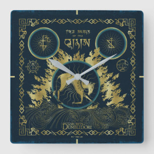 Walk of the Qilin Golden Vatten Tapestry Fyrkantig Klocka