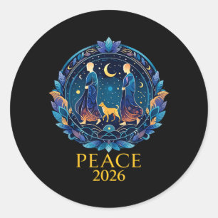 Walk Peace 2026 World Peace Munkar med Aloka Dog Runt Klistermärke
