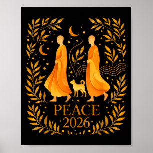 Walk Peace 2026 World Peace Munkar med Aloka Hund Poster