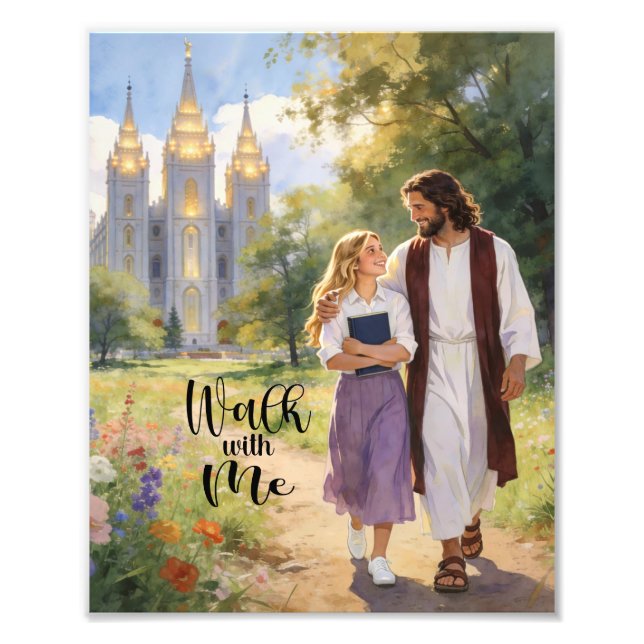 'Walk with Me' Christ and Girl Photo Print Fototryck (Framsidan)