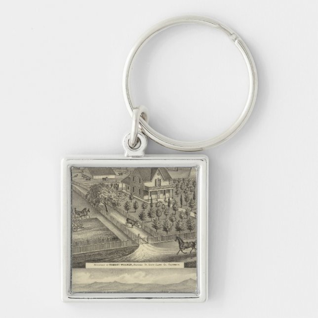 Walker, bostad i Boll Fyrkantig Silverfärgad Nyckelring (Framsidan)