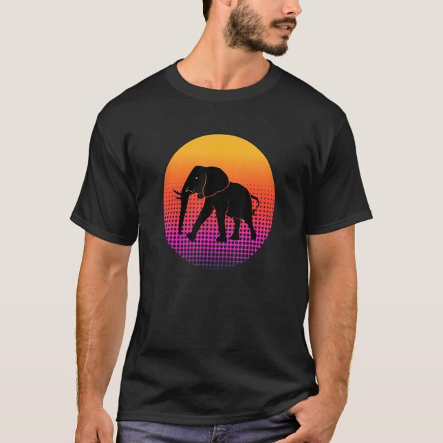 Walking African Elephant Animal Silhouette Sunset  T Shirt (Framsida)