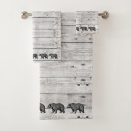 Walking Bear Grått Wood Mönster Bath Towset Set