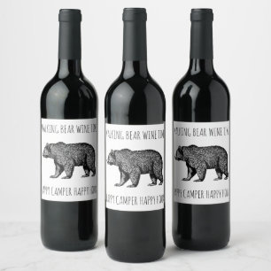 Walking Bear Vin Time Lycklig Camper Lycklig timme Vinflaska Etikett