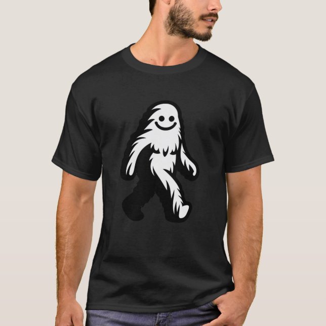 Walking Bigfoot - Smiling Sasquatch Funny Cryptid T Shirt (Framsida)