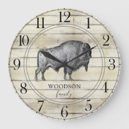 Walking Bison Buffalo Rustic Wood Family Namn Stor Klocka