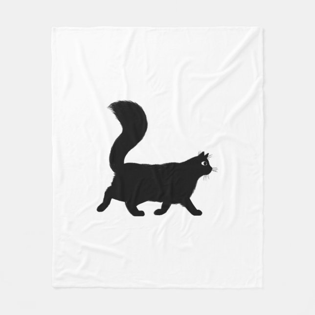 Walking Black Cat | Coola Kattunge med Fluffy Svan Fleecefilt (Framsidan)
