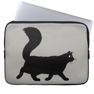 Walking Black Cat Coola Kattunge med Fluffy Svan Laptop Fodral