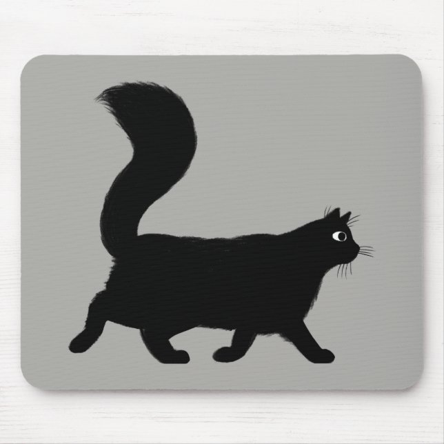 Walking Black Cat | Coola Kattunge med Fluffy Svan Musmatta (Framsidan)