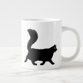 Walking Black Cat med lång fluffy Svan Jumbo Mugg