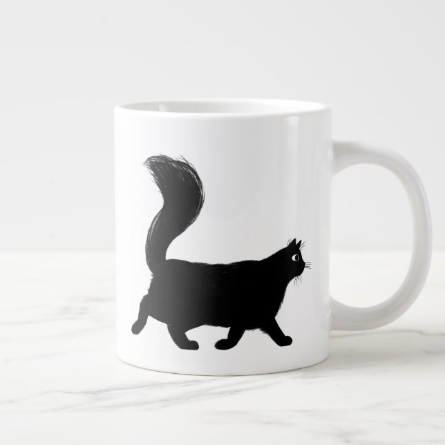 Walking Black Cat med lång fluffy Svan Jumbo Mugg (Höger)