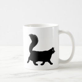 Walking Black Cat med lång fluffy Svan Kaffemugg