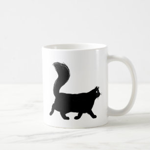 Walking Black Cat med lång fluffy Svan Kaffemugg