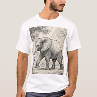 Walking Elephant Sketch - Natature Art Stil T Shirt