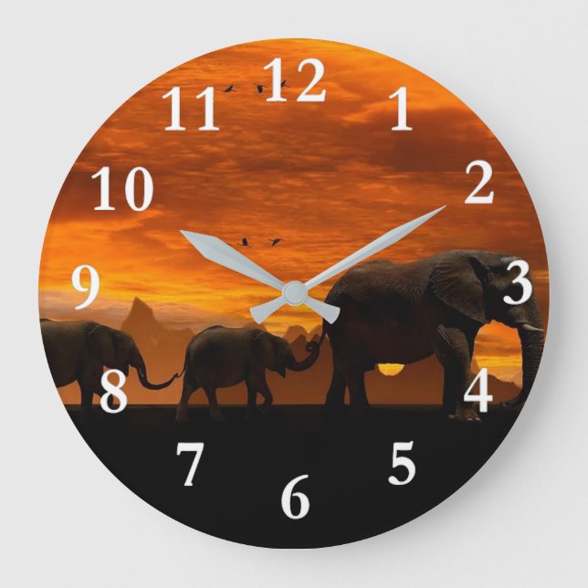 Walking Elephants Acrylic Wall Clock Stor Klocka (Framsida)