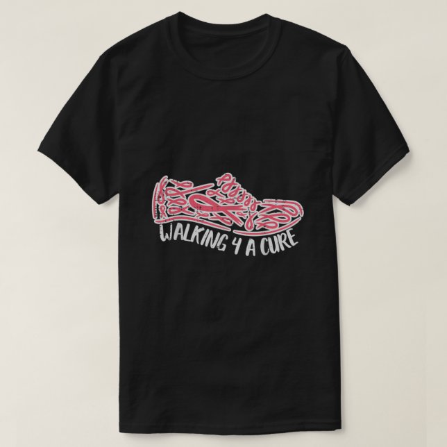 Walking For A Cute Pink Running Shoe Breast Cancer T Shirt (Design framsida)