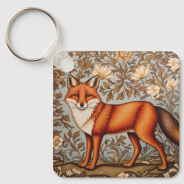 Walking Fox William Morris Inspired  Nyckelring (Framsida)