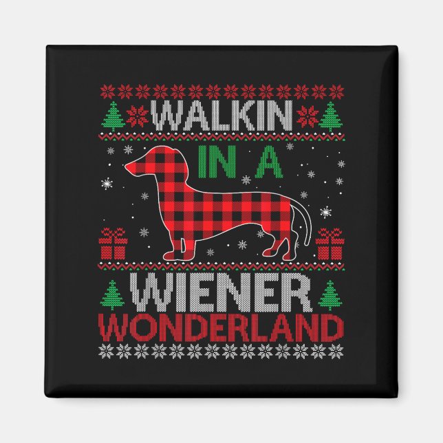 Walking In A Wiener Wonderland Funny Dachshund Chr Magnet (Framsidan)