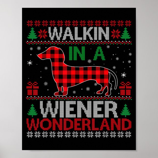 Walking In A Wiener Wonderland Funny Dachshund Chr Poster (Framsidan)