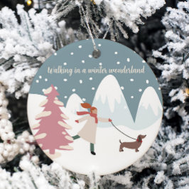 Walking in a Winter Wonderland Hund Pet themed Julgransprydnad Keramik