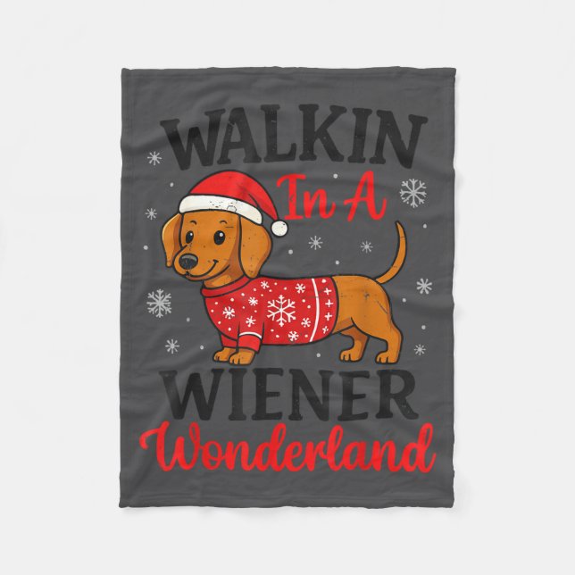 Walking In Weiner Wonderland Mini Dachshund Christ Fleecefilt (Framsidan)