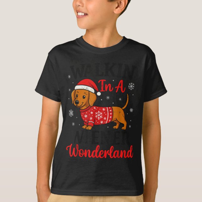 Walking In Weiner Wonderland Mini Dachshund Christ T Shirt (Framsida)