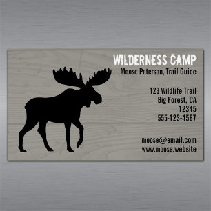 Walking Moose Silhouette på Faux Wood Grain Stil Magnetiska Visitkort