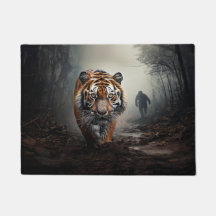 Walking Old Black and orange tiger surreal skog