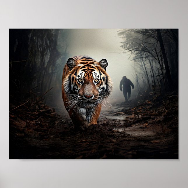 Walking Old Black and orange tiger surreal skog Poster (Framsidan)