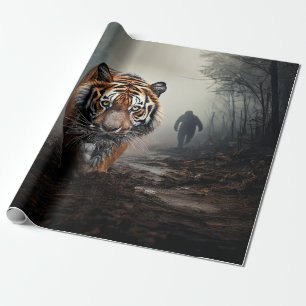Walking Old Black and orange tiger surreal skog Presentpapper