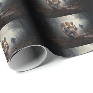 Walking Old Black and orange tiger surreal skog Presentpapper