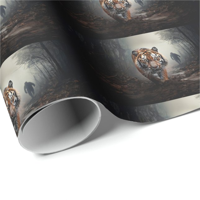 Walking Old Black and orange tiger surreal skog Presentpapper (Rullad Hörn)