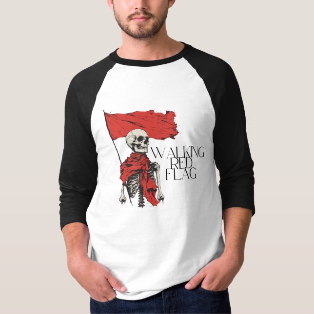 Walking Red Flagga Skeleton | Edgy minimalistiskt  T Shirt (Framsida)