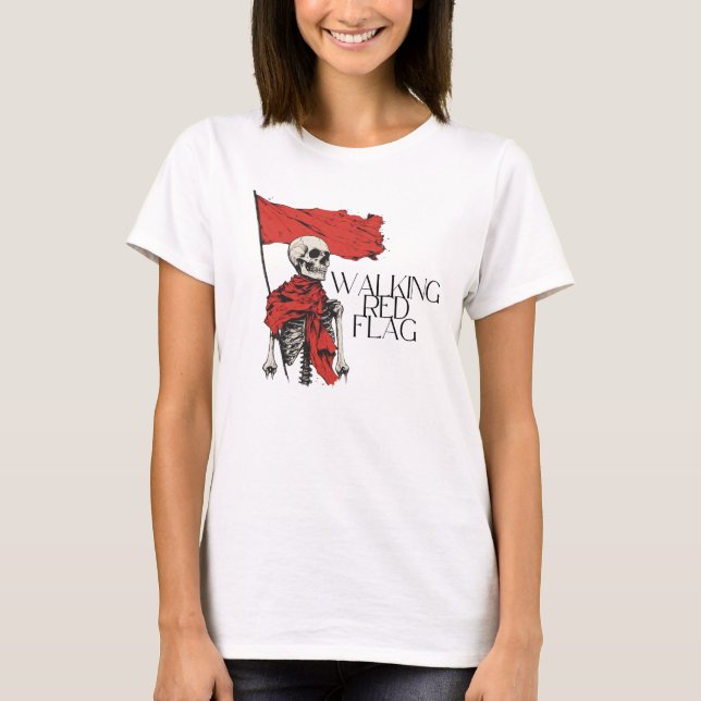 Walking Red Flagga Skeleton | Edgy minimalistiskt  T Shirt (Framsida)