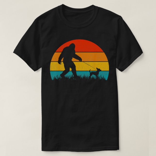 Walking Retro Sunset av Chihuahua Hund T Shirt (Design framsida)