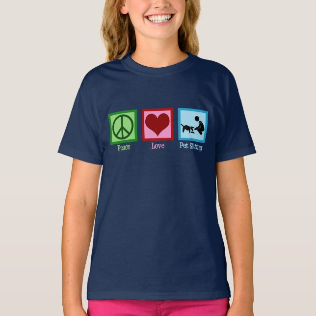 Walking Service Kärlek Peace Pet Sitta Hund T Shirt (Framsida)