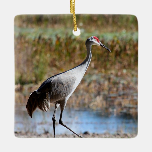 Walking Tall, Sandhill Crane Julgransprydnad Keramik (Framsida)