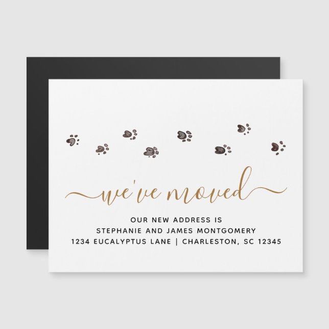 Walking Tass avtryck Black Guld Ny adress Magnet (Fram/baksida)