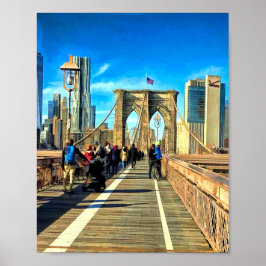 Walking the Brooklyn Bridge from Manhattan, NYC Poster