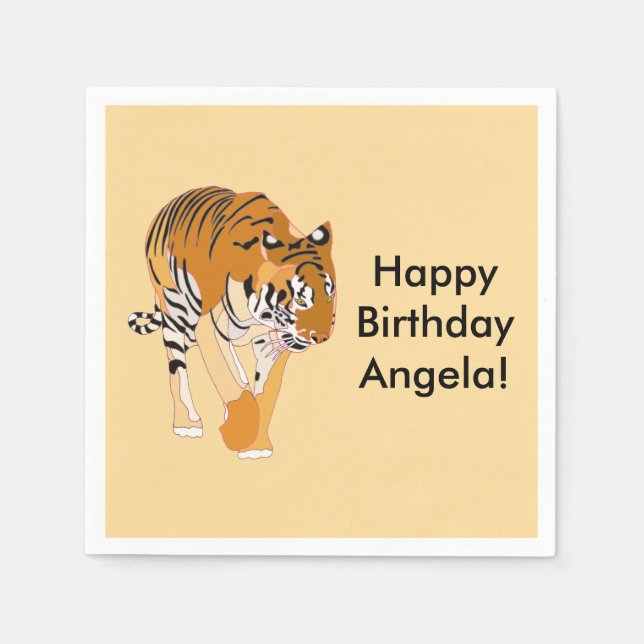 Walking Tiger Personlig Birthday Napkins Pappersservett (Framsidan)