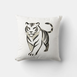 Walking Tiger Teckning - Bläck Cushion Design Kudde