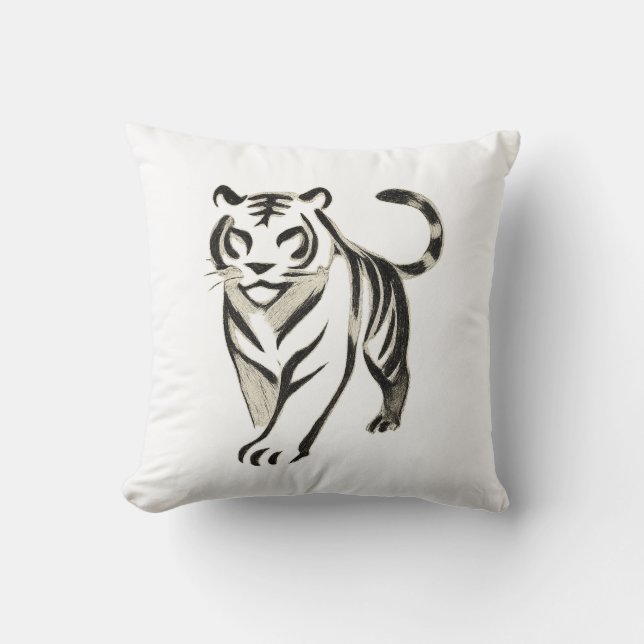 Walking Tiger Teckning - Bläck Cushion Design Kudde (Framsida)