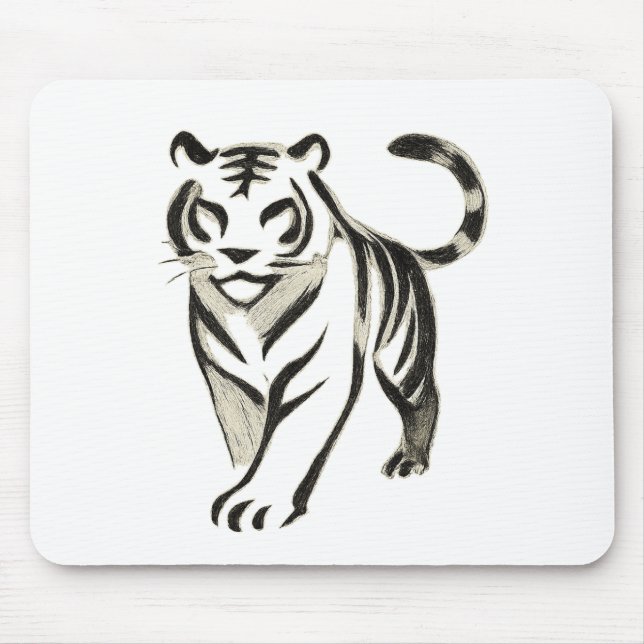 Walking Tiger Teckning - Bläck Mouse Pad Design Musmatta (Framsidan)