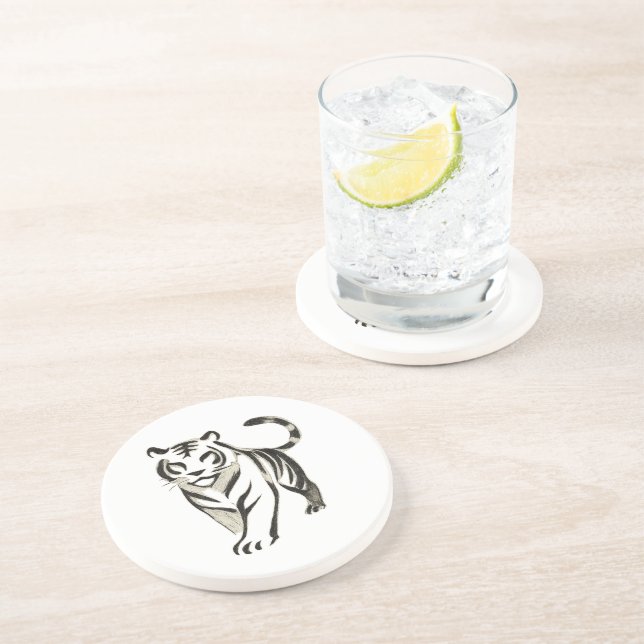 Walking Tiger Teckning - Bläck Underlägg design (Sidan)