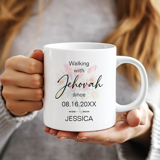 Walking with Jehovah Since Floral Baptism Mug Kaffemugg (Skapare uppladdad)