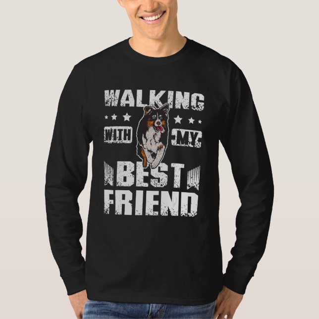 walking with my best friend australian shepherd t shirt (Framsida)
