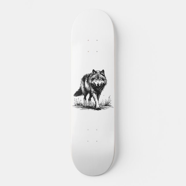 Walking Wolf Illustration Skateboard (Framsida)